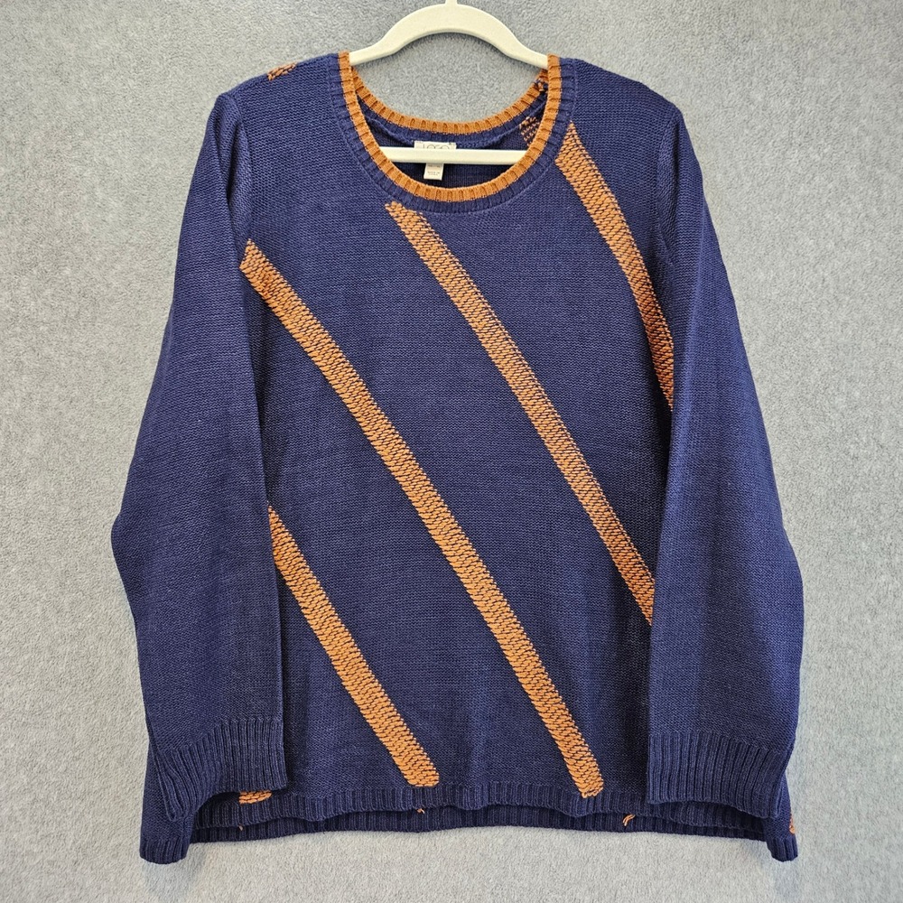 LOGO BY LORI GOLDSTEIN Sweater Womens XL Blue Orange Diagonal Stripe Pullover